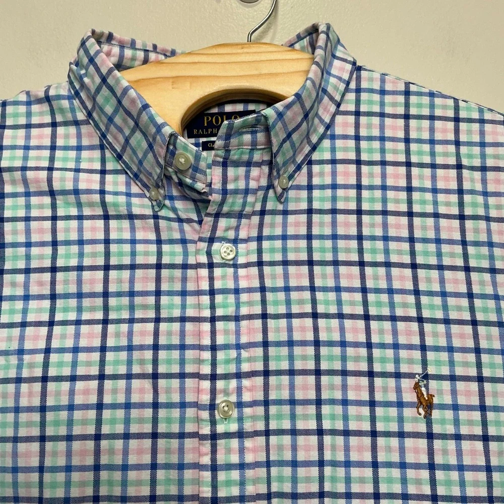 Polo Ralph Lauren Mens Long Sleeve Button Shirt XXL Plaid Classic Fit Flesh Pony